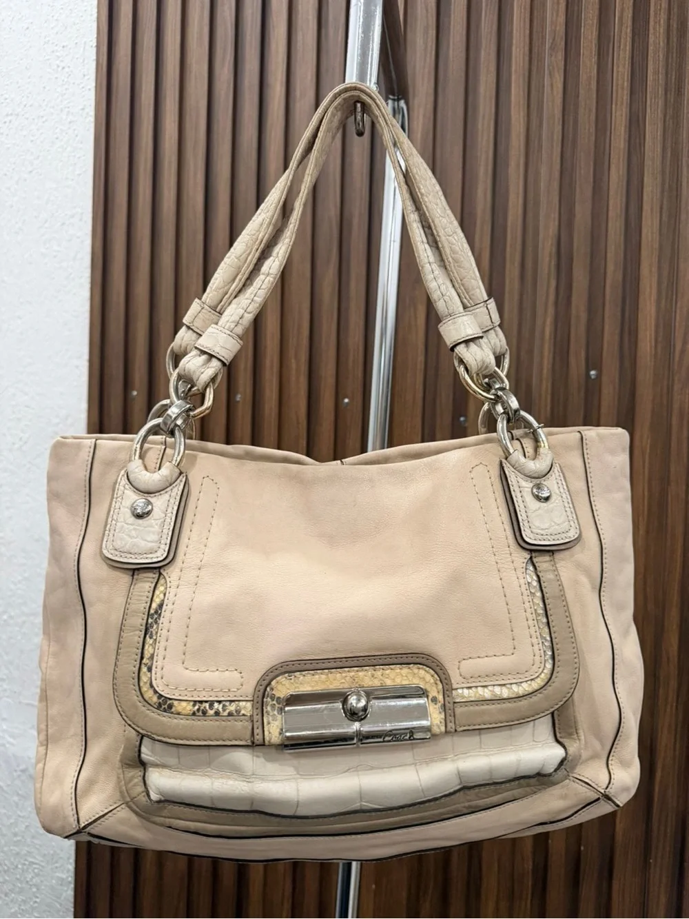 Coach Kristin Spectator Leather East West Cream Tote Satchel Shoulder Bag #16810